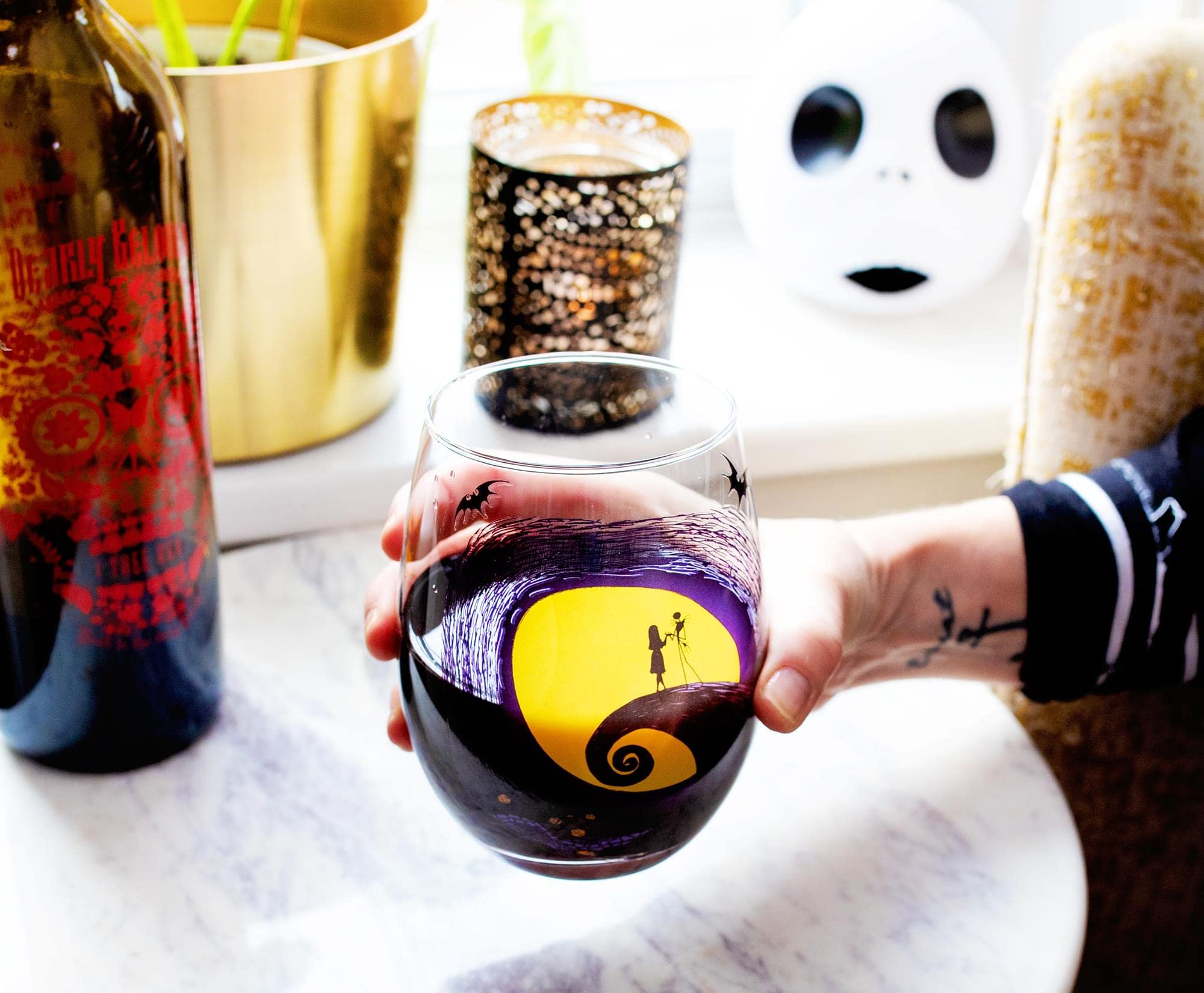 Nightmare Before Christmas Disney The Jack & Sally on Spiral Hill Stemless Glass