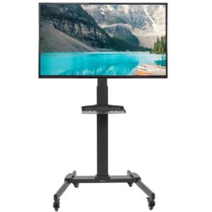 vivo mobile tv cart for 32 to 70 inch screens up to 77 lbs, lcd led oled 4k smart flat and curved panels, rolling stand, laptop dvd shelf, locking wheels, max vesa 400x400, black, stand-tv05l