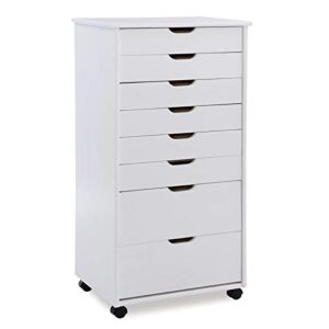 linon callie multipurpose eight drawer dresser wood rolling file cabinet storage cart with casters in white wash