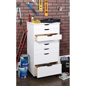 Linon Callie Multipurpose Eight Drawer Dresser Wood Rolling File Cabinet Storage Cart with Casters in White Wash