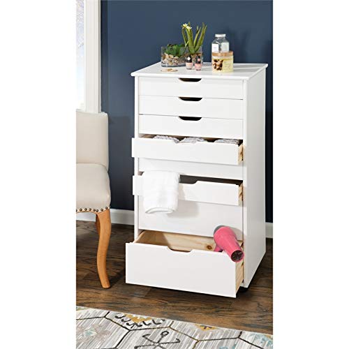Linon Callie Multipurpose Eight Drawer Dresser Wood Rolling File Cabinet Storage Cart with Casters in White Wash