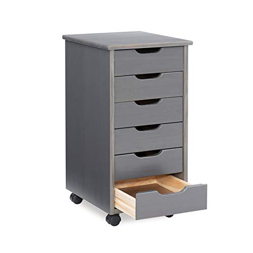 Linon Callie Multipurpose Eight Drawer Dresser Wood Rolling File Cabinet Storage Cart in Gray