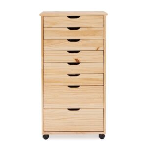 linon callie multpurpose eight drawer dresser wood rolling file cabinet storage cart in natural