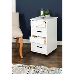 Linon Callie Multipurpose Six Drawer Wide Wood Rolling Storage Cart with Casters in White Wash