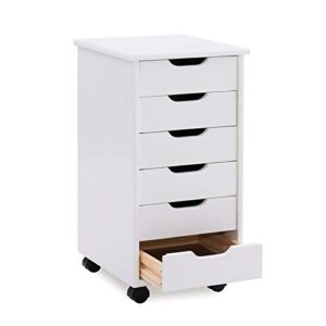 Linon Callie Multipurpose Six Drawer Wide Wood Rolling Storage Cart with Casters in White Wash