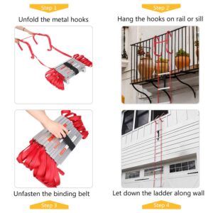 LUISLADDERS Fire Escape Ladder 3 Story with Anti-Skid Rungs Portable Emergency Escape Ladder, Easy to Deploy Store 25- Feet