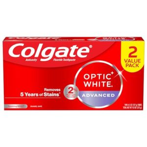 colgate optic white advanced teeth whitening toothpaste, 2% hydrogen peroxide toothpaste, sparkling white, 4.5 oz, 2 pack