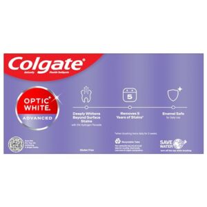 Colgate Optic White Advanced Teeth Whitening Toothpaste, 2% Hydrogen Peroxide Toothpaste, Sparkling White, 4.5 Oz, 2 Pack