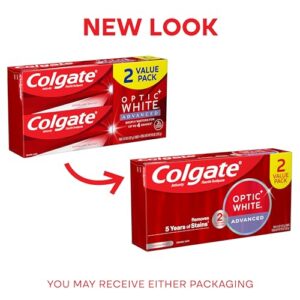 Colgate Optic White Advanced Teeth Whitening Toothpaste, 2% Hydrogen Peroxide Toothpaste, Sparkling White, 4.5 Oz, 2 Pack