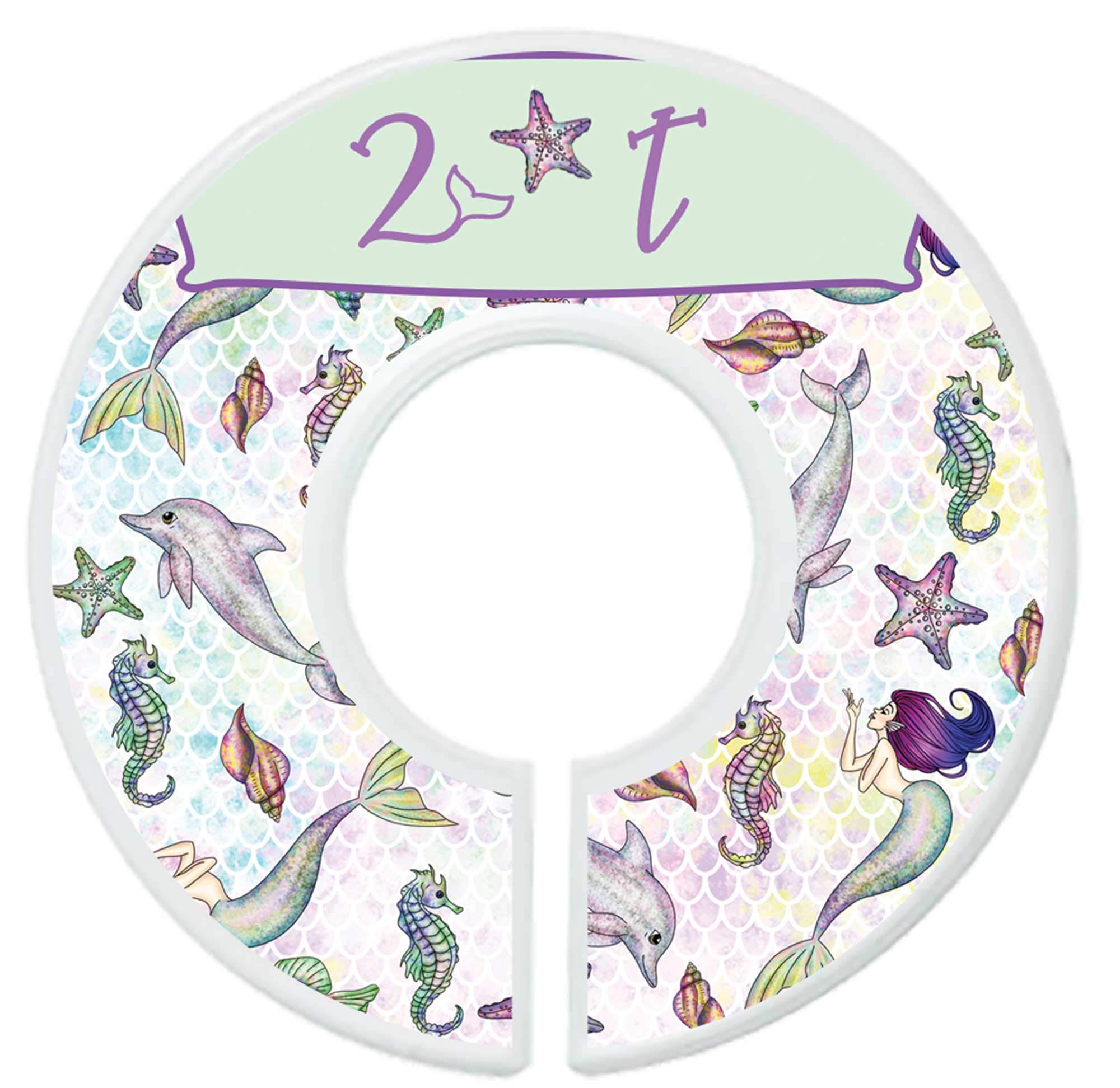 Mumsy Goose Nursery Closet Dividers Closet Organizers Baby Girl Clothes Dividers Mermaid (Sizes 2T - 7 (6 Rings))