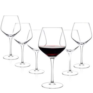 luxbe - crystal wine glasses 21-ounce, set of 6 - large handcrafted red white wine glass - 100% lead-free crystal glass - professional wine tasting - burgundy - pinot noir - bordeaux - 650ml