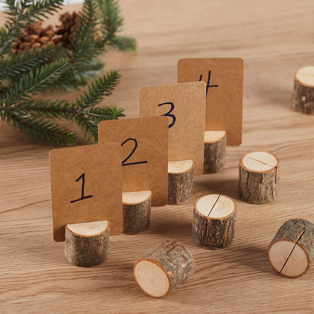Toncoo Wood Place Card Holders, 30Pcs Premium Rustic Table Number Holders and 40Pcs Kraft Table Place Cards, Wood Photo Holders, Ideal for Wedding Party Table Name and More