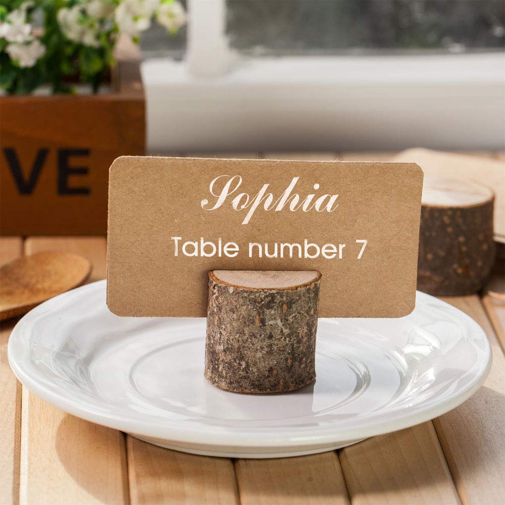 Toncoo Wood Place Card Holders, 30Pcs Premium Rustic Table Number Holders and 40Pcs Kraft Table Place Cards, Wood Photo Holders, Ideal for Wedding Party Table Name and More