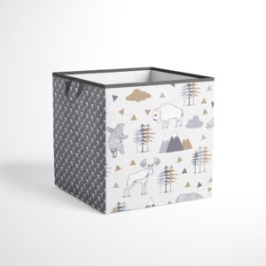 bacati woodlands grey/beige neutral cotton storage box small, beige/grey