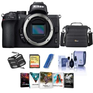 nikon z50 mirrorless camera - bundle with camera case, 64gb sdxc memory card, cleaning kit, memory wallet, card reader, pc software package