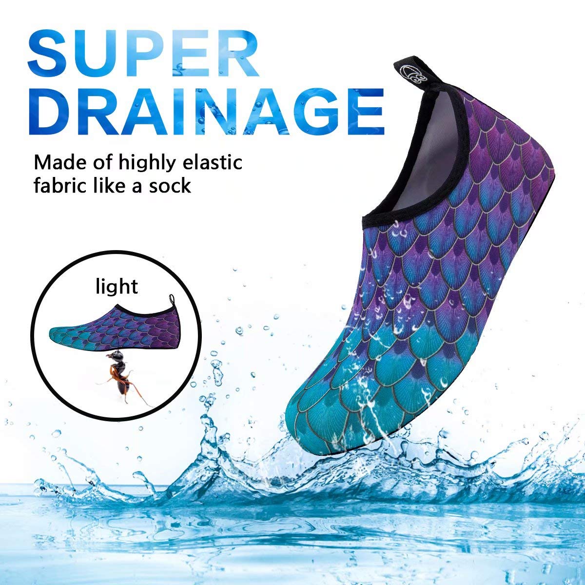 Water-Shoes-Swim-Shoes Quick-Dry Barefoot Aqua-Socks-Beach-Shoes for Pool Yoga Surf for Women-Men(Fish-Scale/blue-green-38/39)