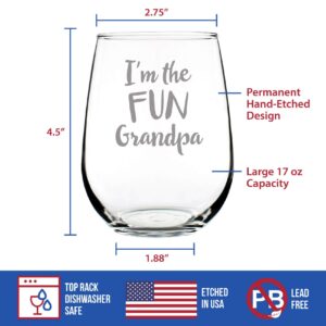 Fun Grandpa - Funny Grandfather Stemless Wine Glass Gift for Dads & Grandparents - Large 17 Oz Glasses