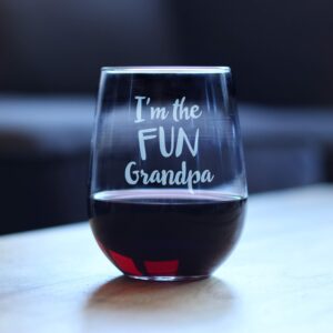 Fun Grandpa - Funny Grandfather Stemless Wine Glass Gift for Dads & Grandparents - Large 17 Oz Glasses