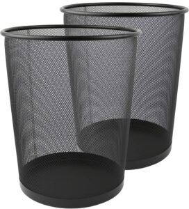 greenco small round 6 gallon black mesh trash cans for home or office, set of 2