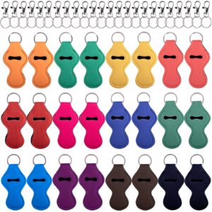 duufin 24 pcs chapstick holder keychains lipstick holder keychains with 24 pcs metal clip cords for chapstick tracker and safeguard, 12 vibrant color