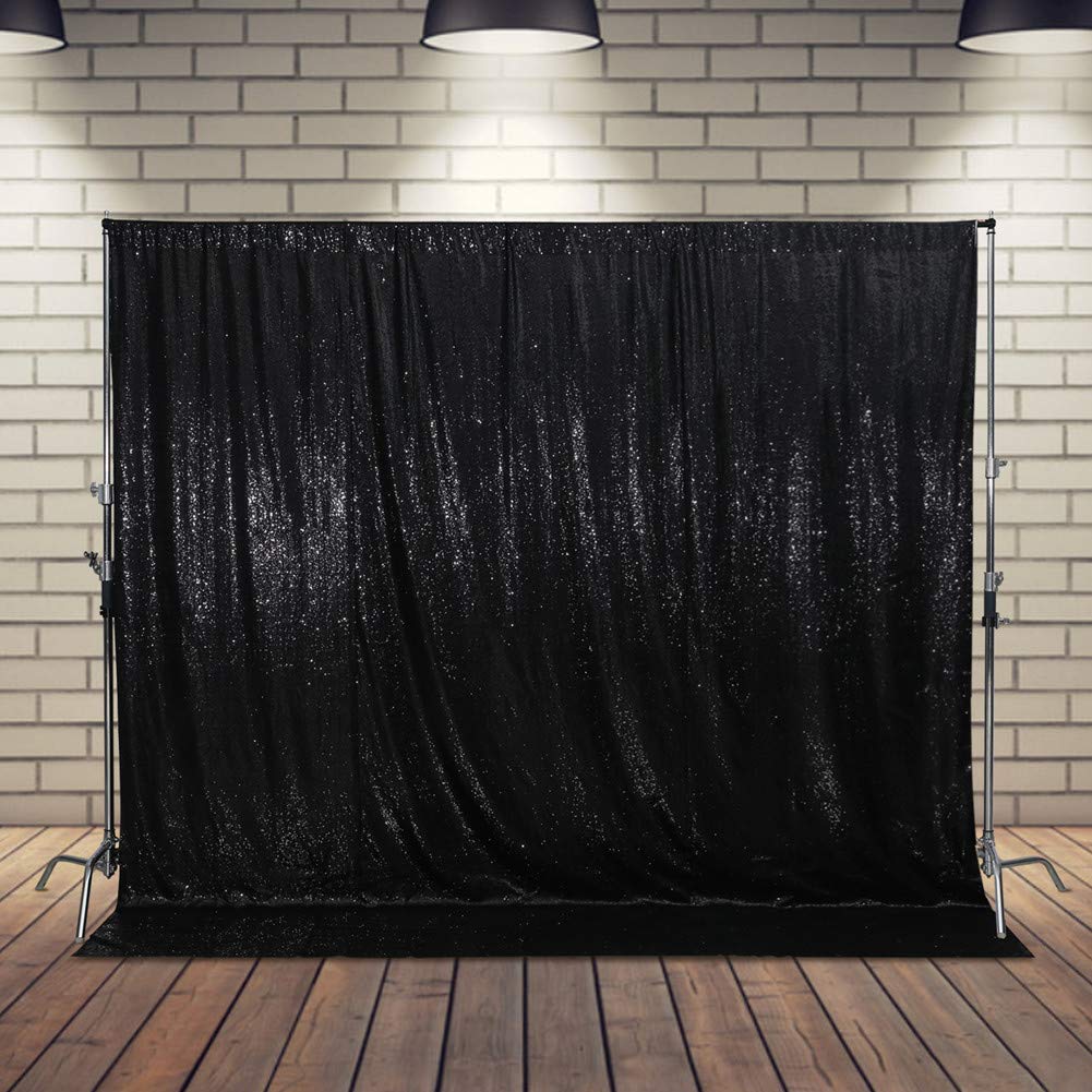 SquarePie Sequin Backdrop Not See Through Thick Stain Background Glitter Curtain Party 10FT x 10FT Black