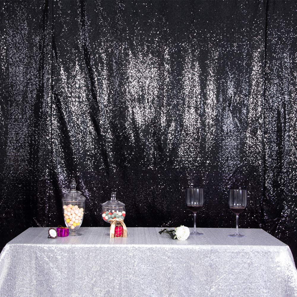 SquarePie Sequin Backdrop Not See Through Thick Stain Background Glitter Curtain Party 10FT x 10FT Black