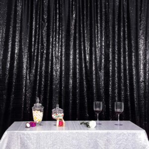 SquarePie Sequin Backdrop Not See Through Thick Stain Background Glitter Curtain Party 10FT x 10FT Black