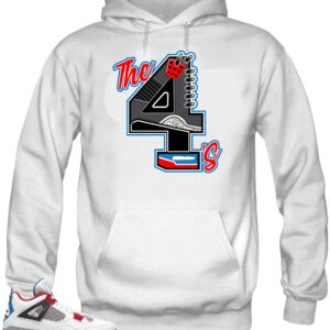 SNELOS Jordan Retro 4 What The Match Shirts (Jordan 4 What The - The 4's Hoodie (White), M)