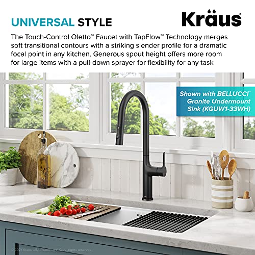 KRAUS Oletto Tall Modern Single-Handle Touch Kitchen Sink Faucet with Pull Down Sprayer in Matte Black, KTF-3101MB