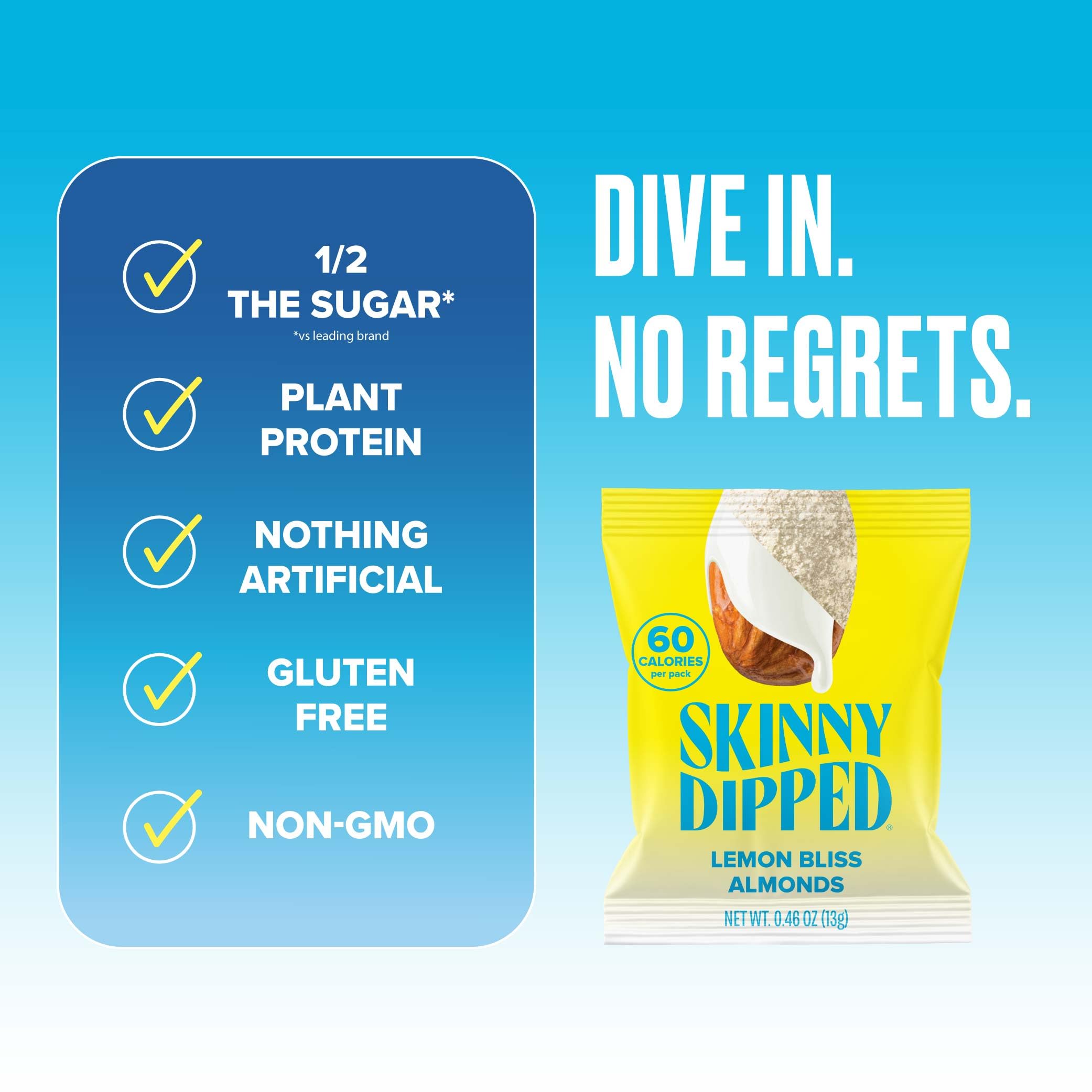 SkinnyDipped Lemon Bliss Yogurt Covered Almonds, Healthy Snack, Plant Protein, Gluten Free, 0.46 Ounce (Pack of 24)