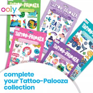 OOLY Glitter Tattoo-Palooza Over 50 Safe Non-Toxic Temporary Tattoos for Kids, Fake Tattoos as Party Favors for kids 4-8, Goodie Bag Stuffers for Birthday Party Supplies [Cute Doodle World]