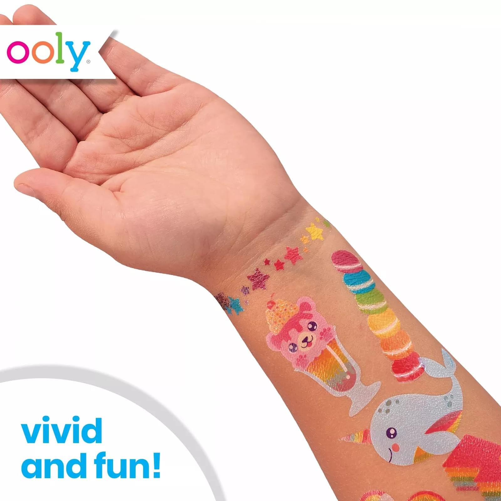 OOLY Glitter Tattoo-Palooza Over 50 Safe Non-Toxic Temporary Tattoos for Kids, Fake Tattoos as Party Favors for kids 4-8, Goodie Bag Stuffers for Birthday Party Supplies [Cute Doodle World]