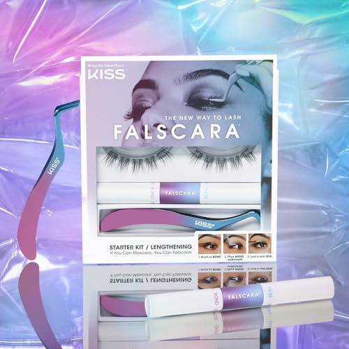 KISS Falscara DIY Lash Extension Starter Kit 10 Reusable Featherlight Eyelash Lengthening Wisps, Applicator, Bond & Seal