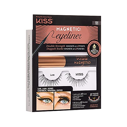 KISS Magnetic False Eyelashes, Lure', 12 mm, Includes 1 Pair Of Magnetic Lashes, Magnetic Lash Eyeliner, Contact Lens Friendly, Easy to Apply, Reusable Strip Lashes