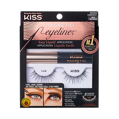 KISS Magnetic False Eyelashes, Lure', 12 mm, Includes 1 Pair Of Magnetic Lashes, Magnetic Lash Eyeliner, Contact Lens Friendly, Easy to Apply, Reusable Strip Lashes