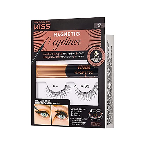 KISS Magnetic False Eyelashes, Lure', 12 mm, Includes 1 Pair Of Magnetic Lashes, Magnetic Lash Eyeliner, Contact Lens Friendly, Easy to Apply, Reusable Strip Lashes