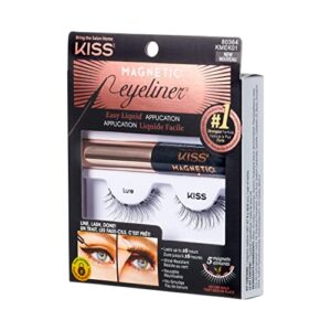 KISS Magnetic False Eyelashes, Lure', 12 mm, Includes 1 Pair Of Magnetic Lashes, Magnetic Lash Eyeliner, Contact Lens Friendly, Easy to Apply, Reusable Strip Lashes