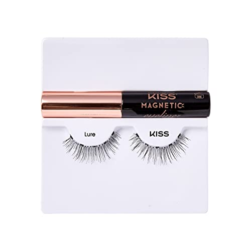 KISS Magnetic False Eyelashes, Lure', 12 mm, Includes 1 Pair Of Magnetic Lashes, Magnetic Lash Eyeliner, Contact Lens Friendly, Easy to Apply, Reusable Strip Lashes