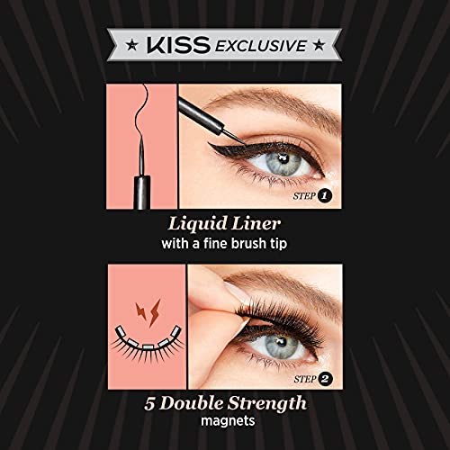 KISS Magnetic False Eyelashes, Lure', 12 mm, Includes 1 Pair Of Magnetic Lashes, Magnetic Lash Eyeliner, Contact Lens Friendly, Easy to Apply, Reusable Strip Lashes