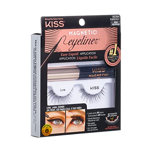 KISS Magnetic False Eyelashes, Lure', 12 mm, Includes 1 Pair Of Magnetic Lashes, Magnetic Lash Eyeliner, Contact Lens Friendly, Easy to Apply, Reusable Strip Lashes