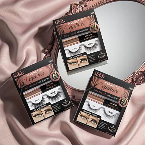 KISS Magnetic False Eyelashes, Lure', 12 mm, Includes 1 Pair Of Magnetic Lashes, Magnetic Lash Eyeliner, Contact Lens Friendly, Easy to Apply, Reusable Strip Lashes