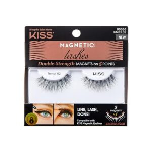 kiss magnetic lashes, tempt, 1 pair synthetic false eyelashes with 5 double strength magnets, wind resistant, dermatologist tested fake lashes last up to 16 hours, reusable up to 15 times black