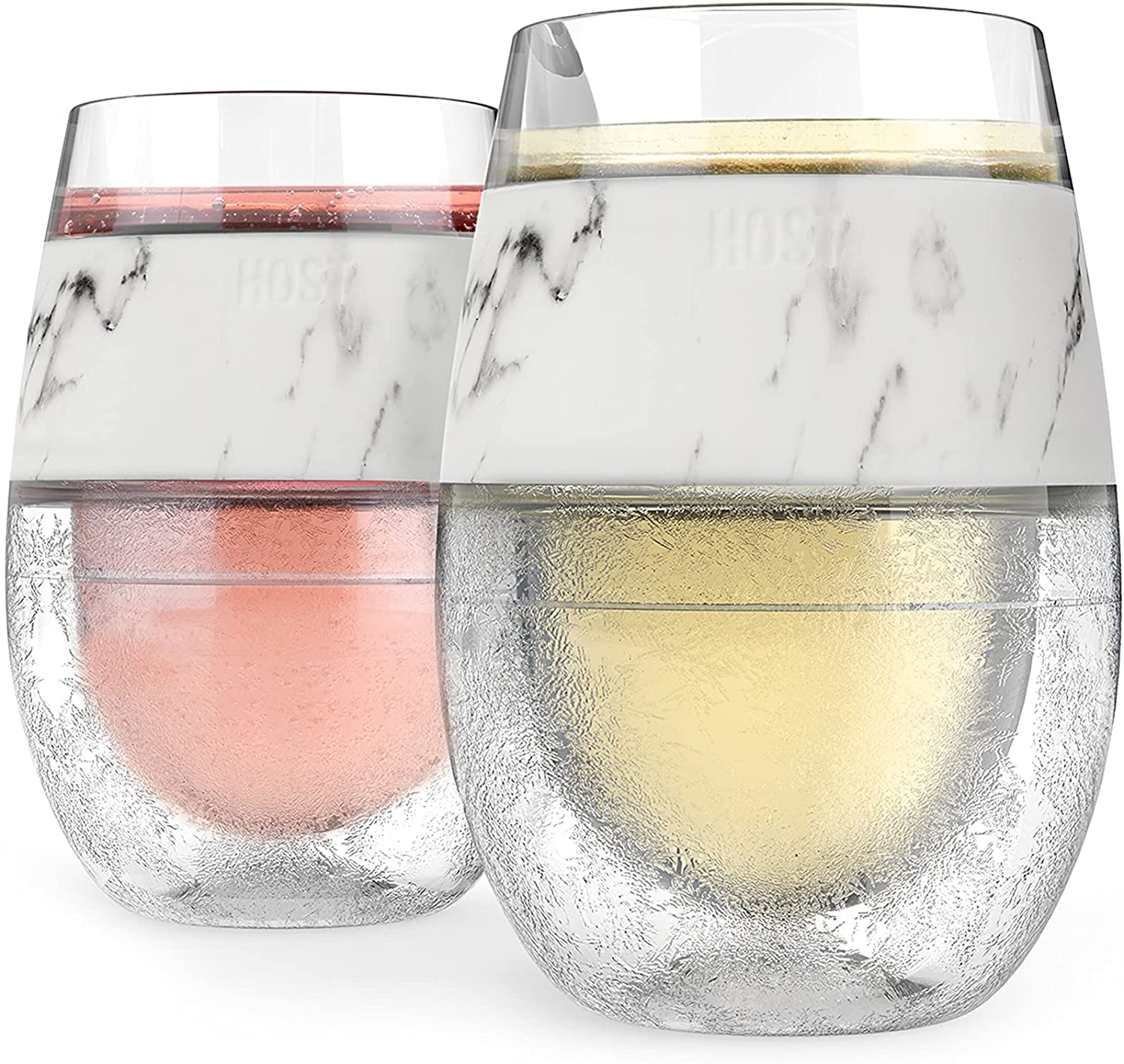 Host Wine Freeze Cup Set of 2 - Plastic Double Wall Insulated Wine Cooling Freezable Drink Vacuum Cup with Freezing Gel, Wine Glasses for Red and White Wine, 8.5 oz Marble - Gift Essentials