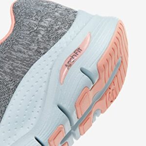 Skechers Women's Sneaker, Gray Knit Pink Trim, 8