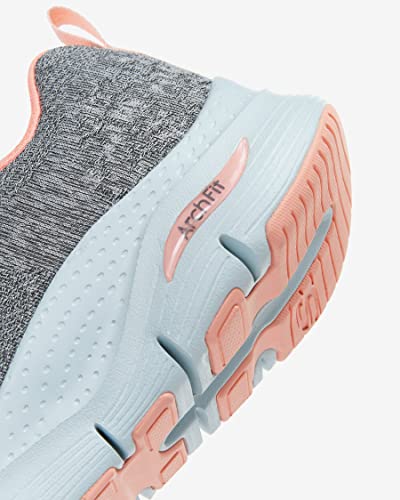 Skechers Women's Sneaker, Gray Knit Pink Trim, 8