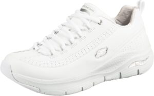 skechers go golf women's sneaker, white leather silver white trim, 9