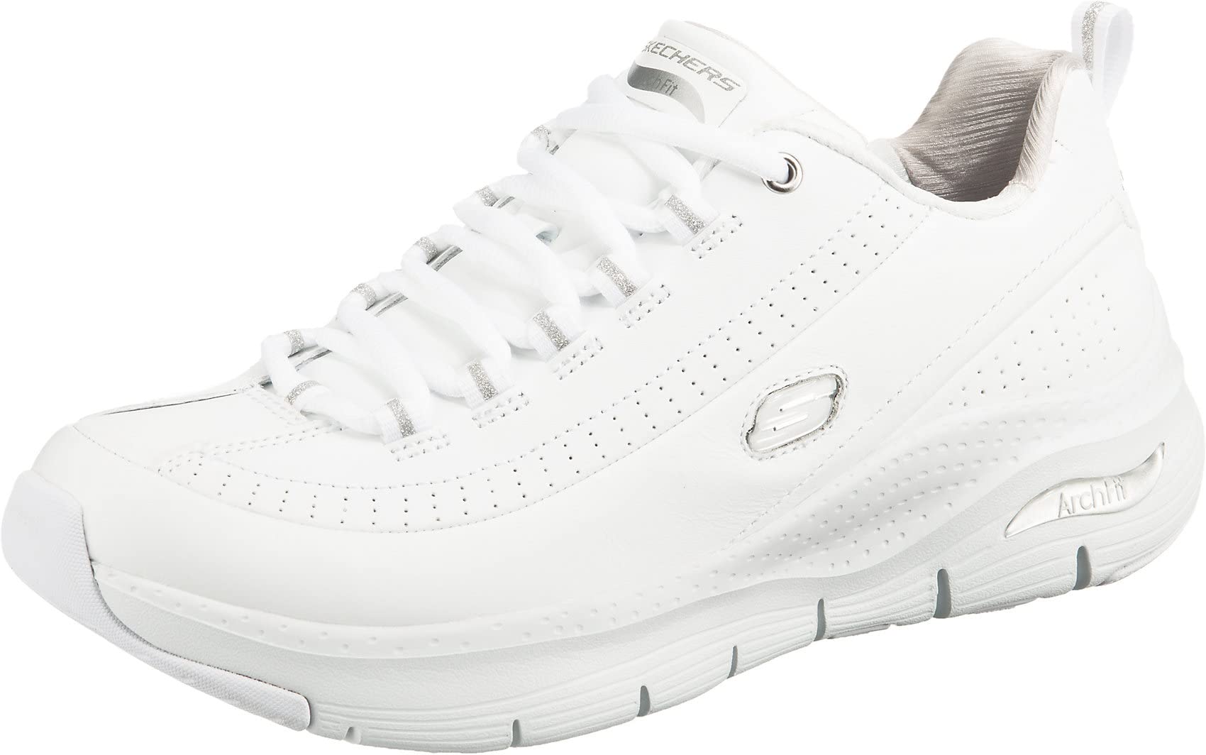 Skechers GO Golf Women's Sneaker, White Leather Silver White Trim, 9