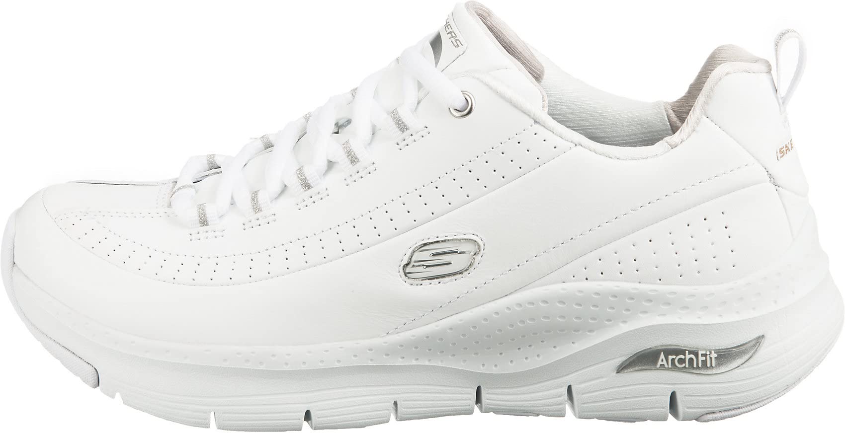 Skechers GO Golf Women's Sneaker, White Leather Silver White Trim, 9