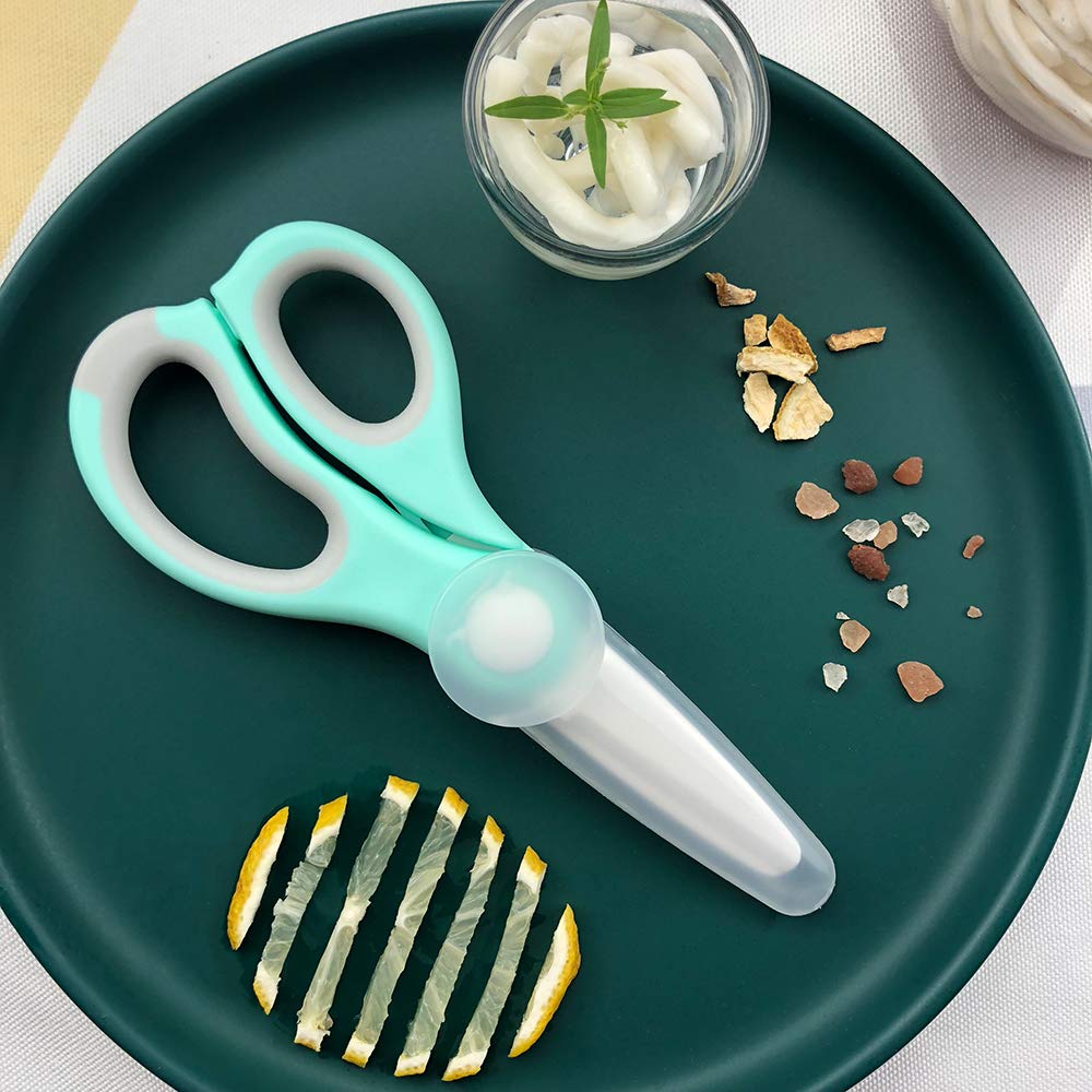 Baby Food Scissors Ceramic，Portable Baby Food Scissors without BPA With Box And Dust Cover (Green)