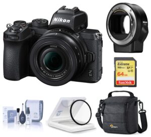 nikon z 50 dx-format mirrorless camera with 16-50mm f/3.5-6.3 vr lens, bundle with ftz ii mount adapter and accessories